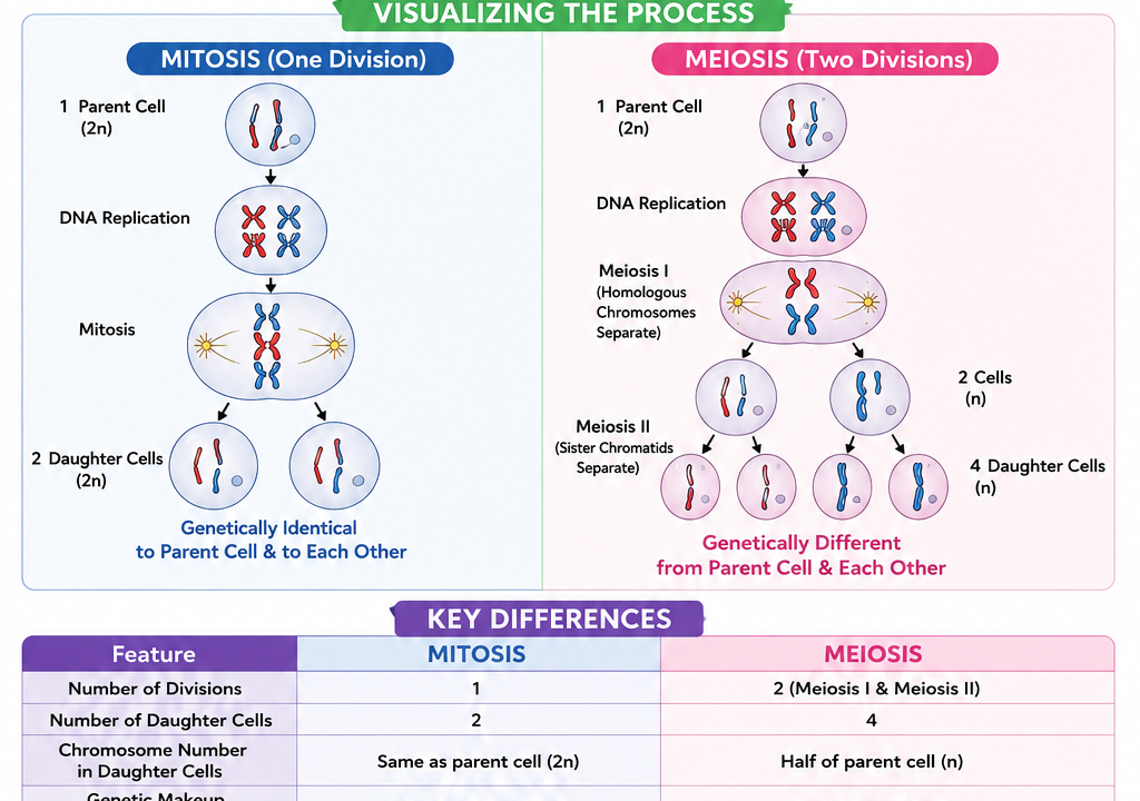 Difference between mitosis and meiosis class 9