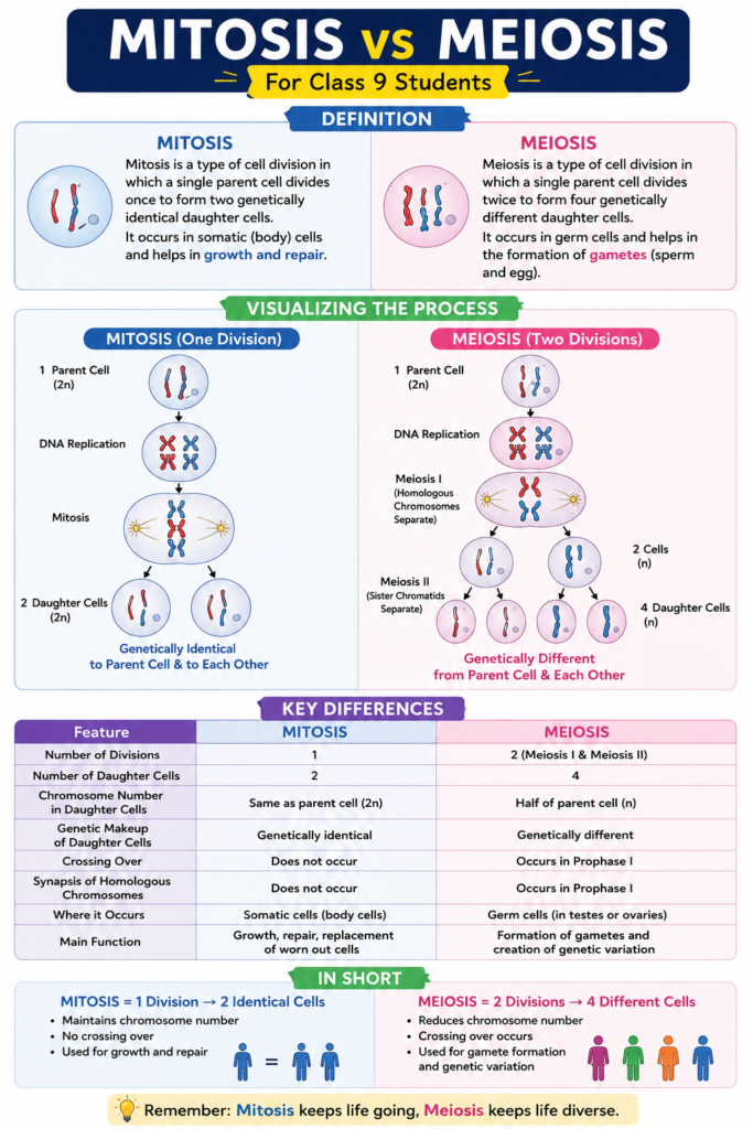 Difference between mitosis and meiosis
