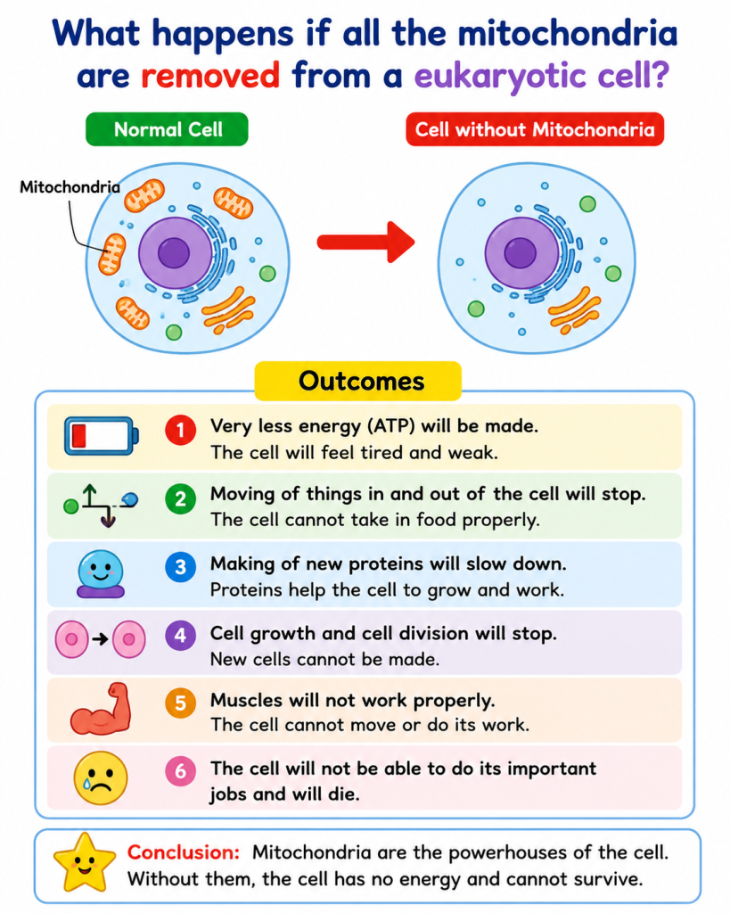 What outcomes do you expect if all the mitochondria are removed from a eukaryotic cells