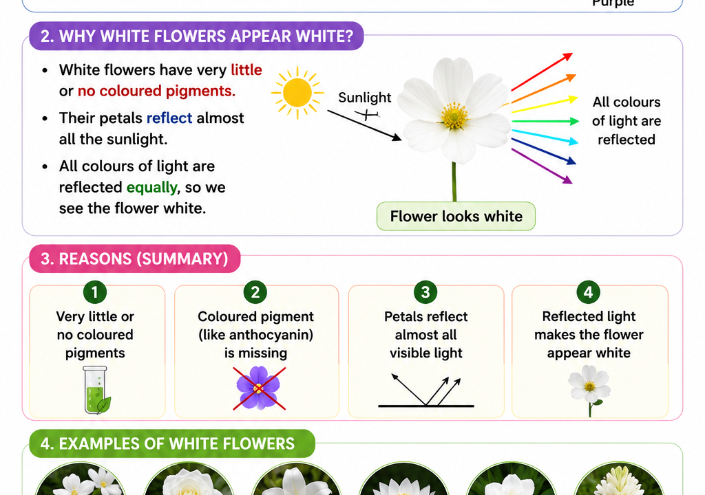 Do white flowers contain any pigment? Give reasons